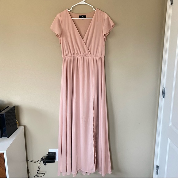 Lulus Lost in the Moment Blush Maxi Dress Blush Pink Wedding Guest Bridesmaid - Picture 7 of 11